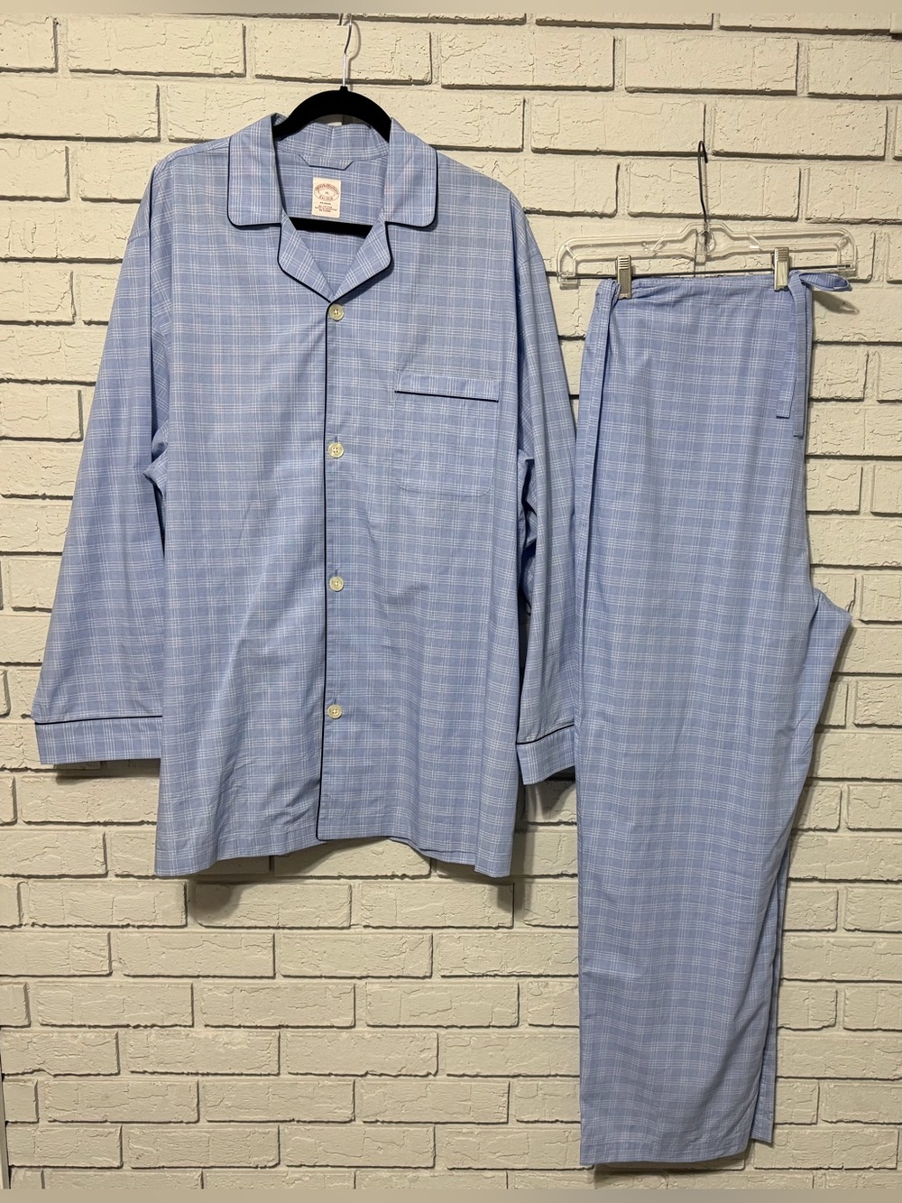Brooks Brothers 2-Piece Pajama Set XL Men’s Sky Blue Plaid Cotton Drawstring